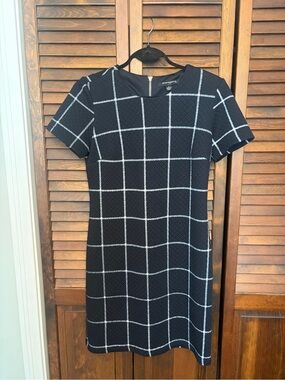 Sharagano Black Mini Dress with White Windowpane Check